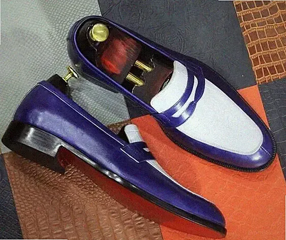 Handgemachter weißer, blauer Leder-Slip-on-Mokassin-Loafer für Herren, lässig
