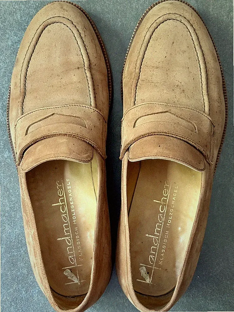Handmacher Penny Loafer Herren Gr. 41 (7).Beige Wildleder Klassisch Holzgenagelt