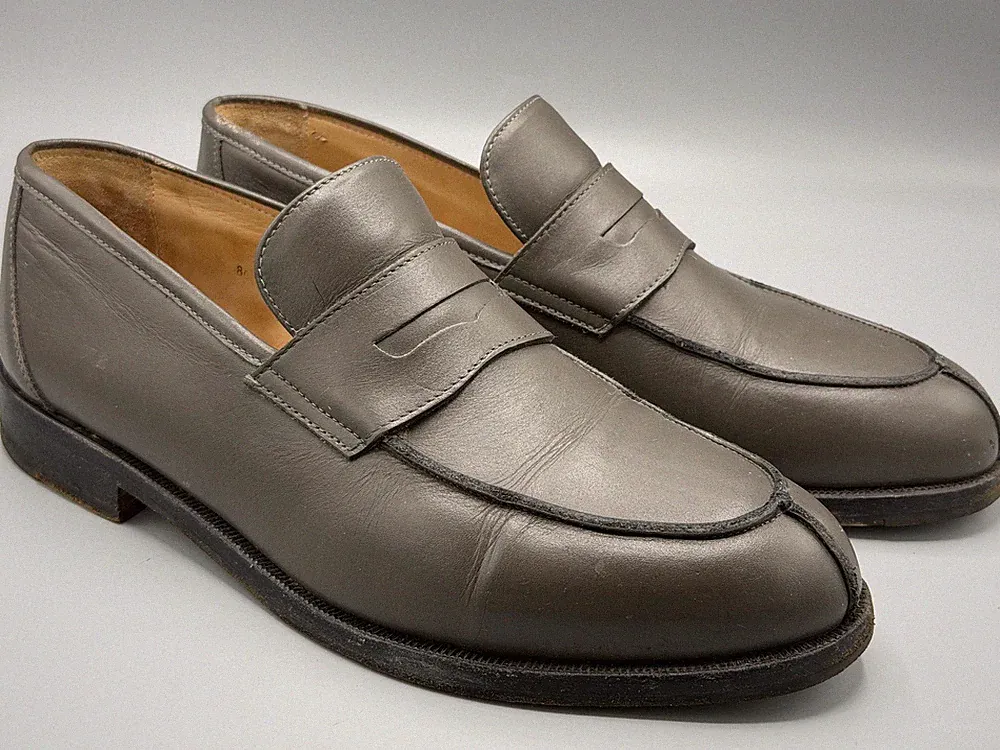 HANDMACHER Penny Loafer Slipper Schuhe Leder Gr. 8/42 Norweger grau