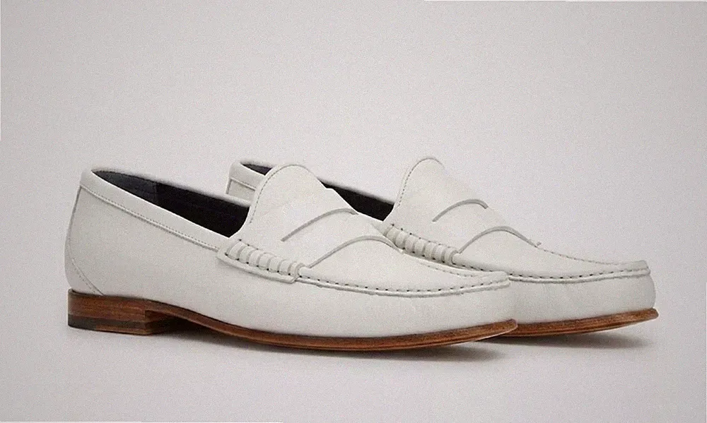 Handmade Leather Shoes Slip On Penny White Loafers Formal Dress Shoe