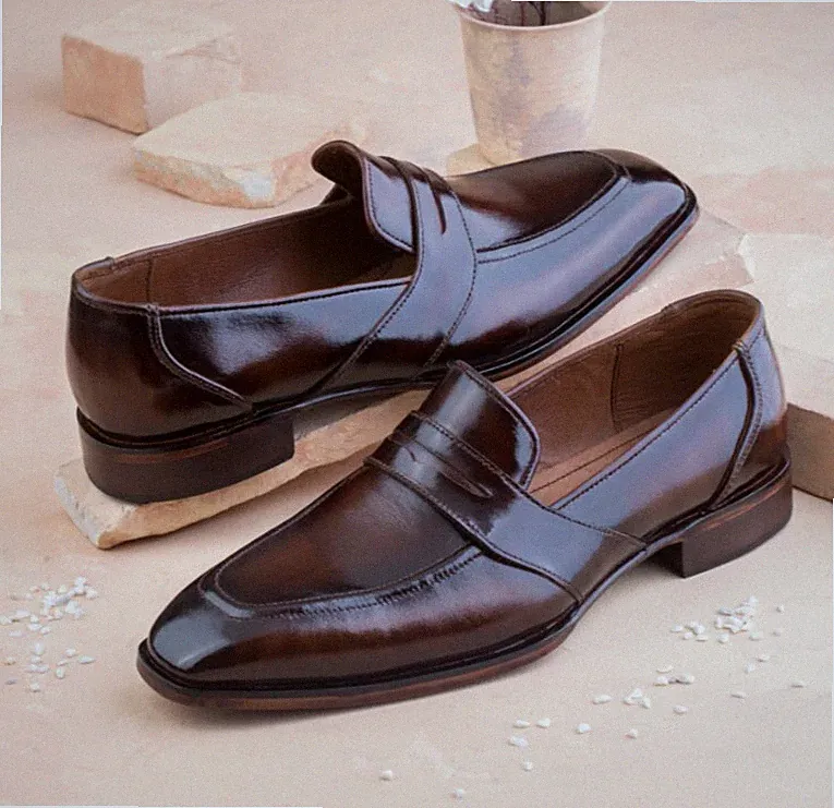 Handmade Men brown leather moccasins Loafer, Brown dress shoes for men