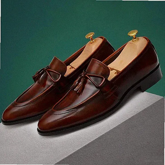 Handmade Men Brown Leather Tassel Loafer Shoes, Moccasin Shoes, Slip ons