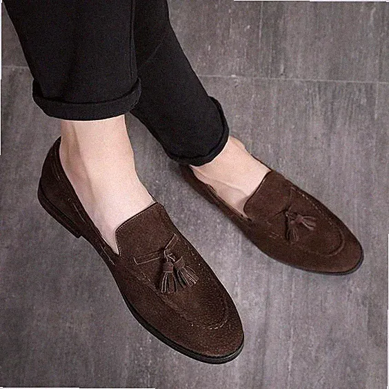 Handmade Men Chocolate brown Suede Shoes, Mens brown tassels Shoes moccasins