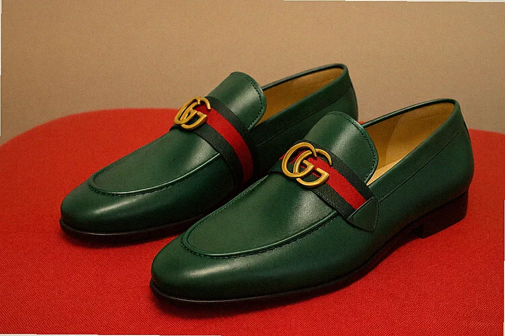 Handmade Men’s Green Leather Loafers Formal Office Dress Slip-On Shoes