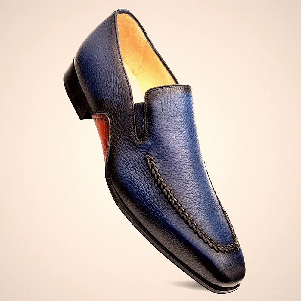 Handmade Mens Leather Shoes Blue Slip On Oxford Formal Loafers Dress