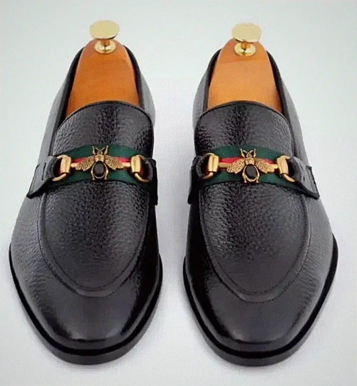 Handmade Shoes Black Leather Formal Slip On Dress Loafer Slip On Shoes For Men