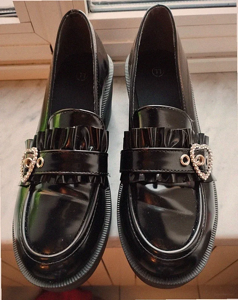 Harajuku Style Halbschuhe schwarz Lack - Größe 38 (LL Japan) - Absatz 6,5 cm