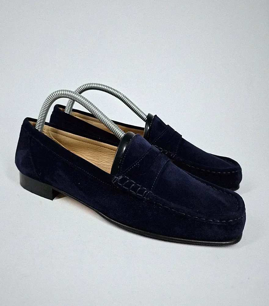 HB MOKASSINS DUNKELBLAU WILDLEDER SCHUHE PENNY HALBSCHUHE GRÖßE UK 6,5