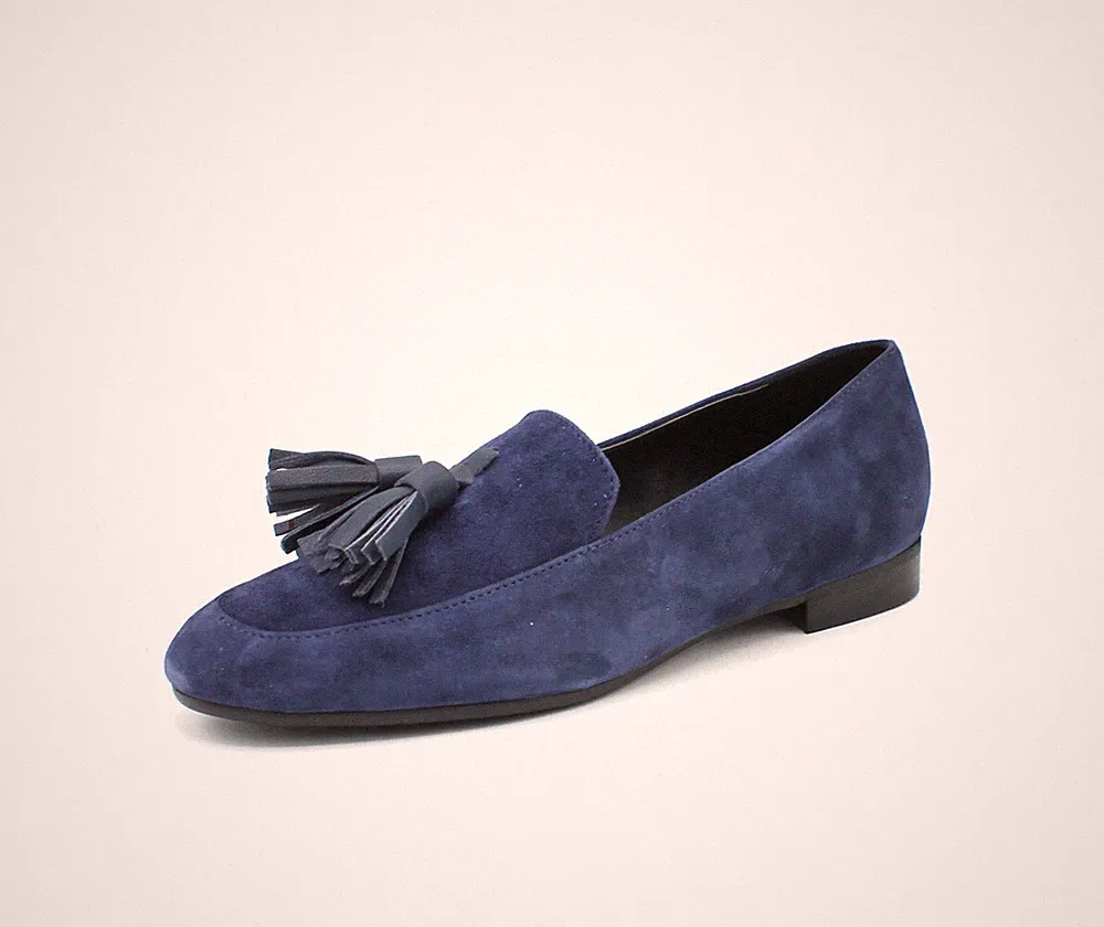 Hegon Damen Halbschuhe Halbschuhe Echtleder Wildleder Blau mit Quasten