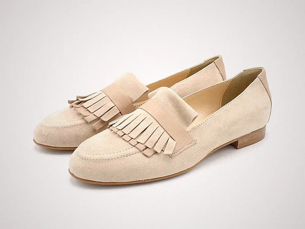Hegon Damen Schuhe Halbschuhe Wildleder mit niedrigen Fransen Sommer 38 39