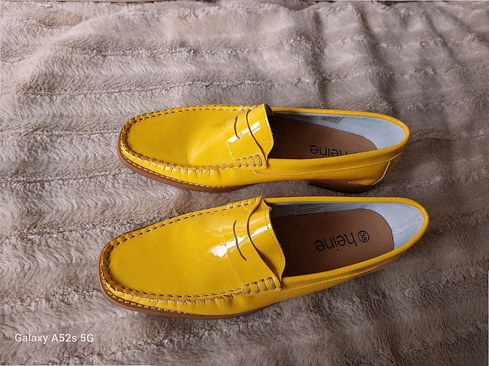 HEINE Mokassins/Penny Loafer/Slipper Damen Lackleder gelb 38 Neu