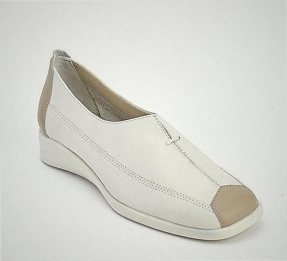 HELENA ECHTLEDER WEICH FLEX FLACH BEQUEM SLIPPER SCHUHE CREME BEIGE GRÖSSE 5 6 7