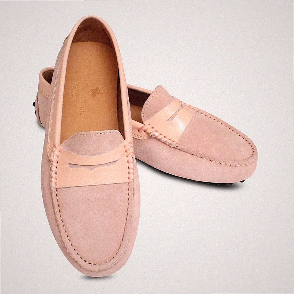 Hellrosa rosa Wildleder italienische Fahrschuh Mokassins