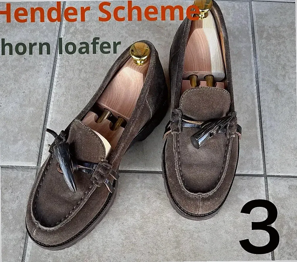 Hender Scheme Horn Halbschuh Rindsleder Khaki Grün 24,5-25,5cm TOP