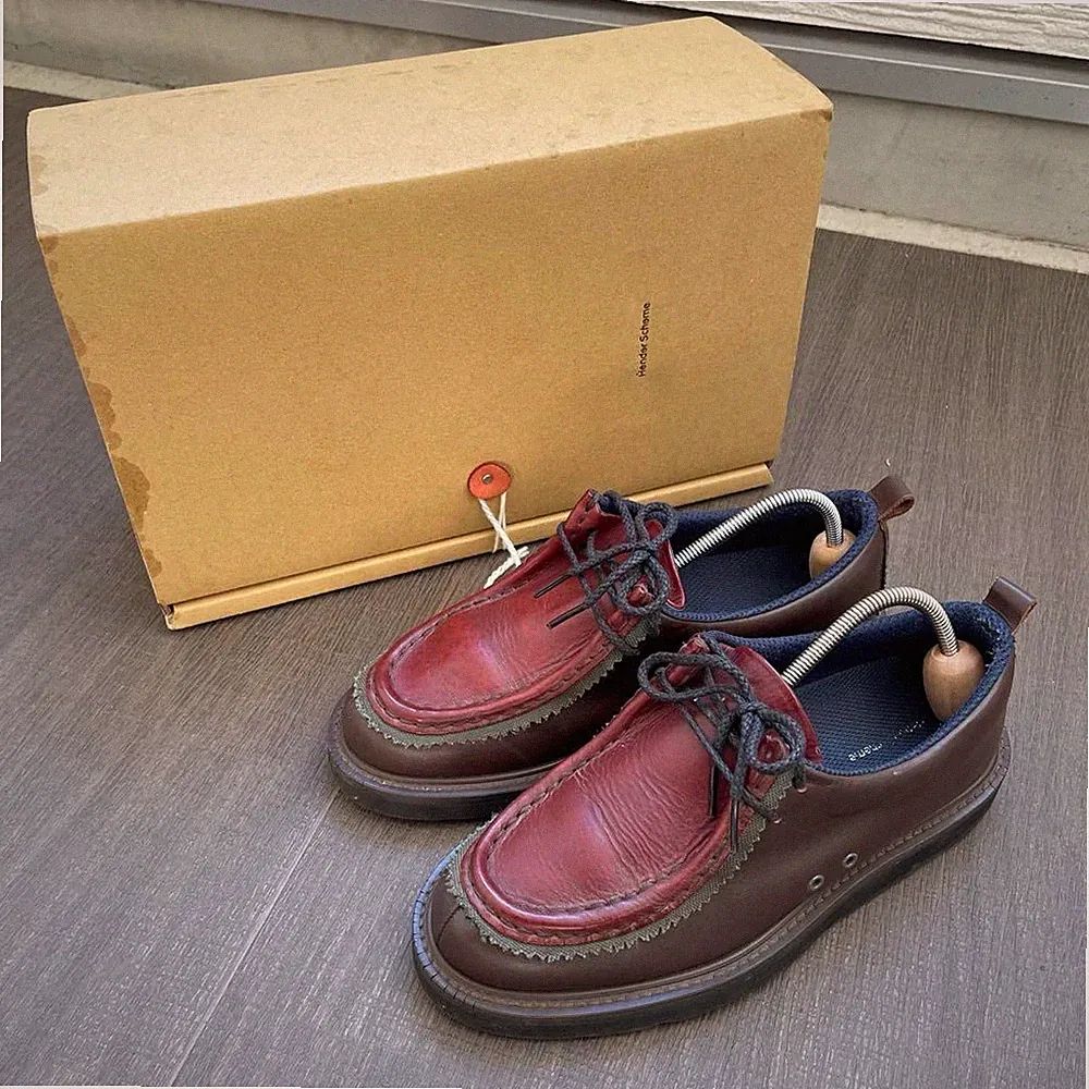 Hender Scheme Tiroler Halbschuhe Burgund Leder 26,5 cm Top Zustand Karton