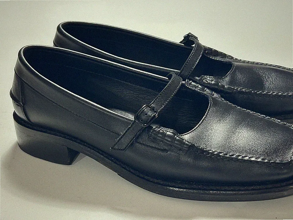 Hereu Mary Jane Leder Loafer Mokassins Schwarz Gr. 39 Design