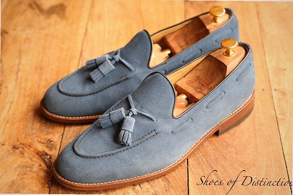 Heringsschuhe blau Wildleder Quasten Halbschuhe Schuhe Herren UK 10,5 US 11,5
