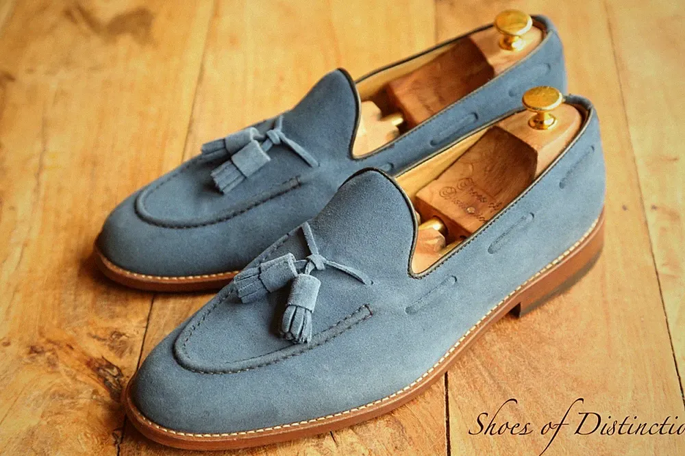 Heringsschuhe blau Wildleder Quasten Halbschuhe Schuhe Herren UK 10,5 US 11,5