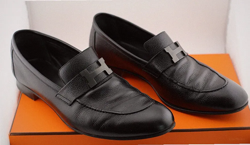 Hermès Paris Mokassins Slipper / Loafer mit H-Schnalle Gr. 43.5 Box ORIGINALWARE