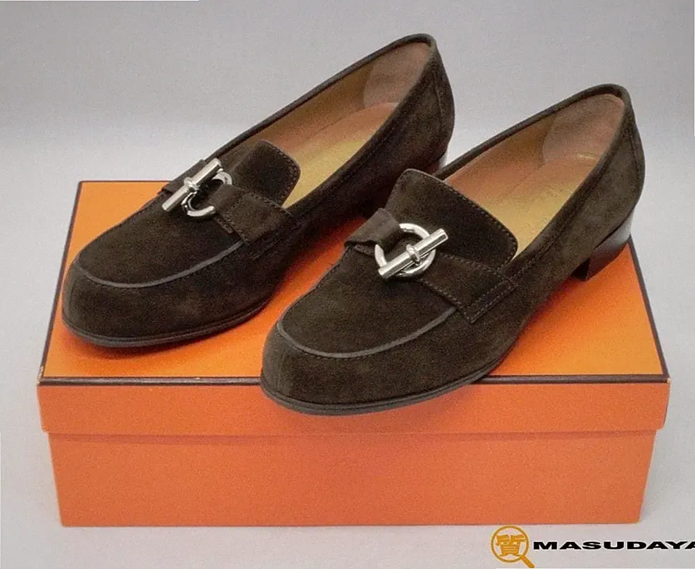 HERMES Halbschuhe Schuhe Chaine d'Ancre EU 36 US 6 Wildleder Dunkelbraun Orig...
