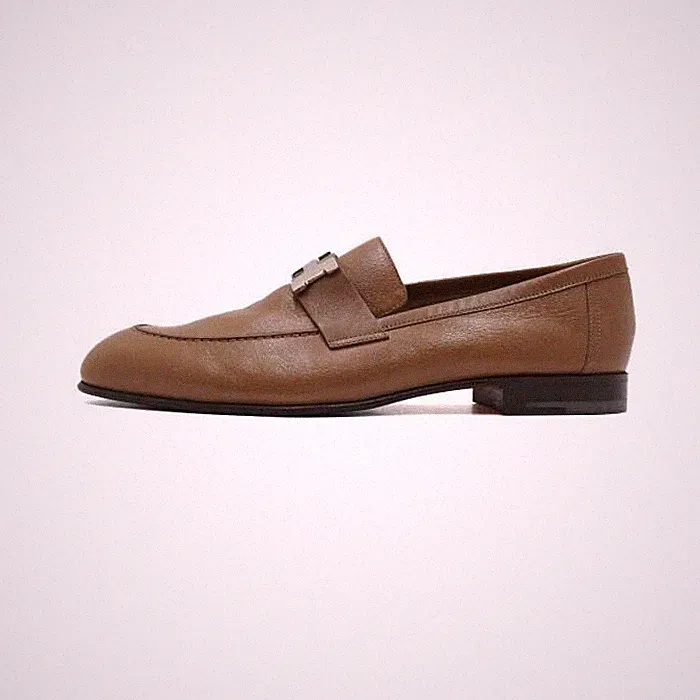 Hermes Herren Leder Halbschuhe braun mit H Logo silber 160185687 [U]