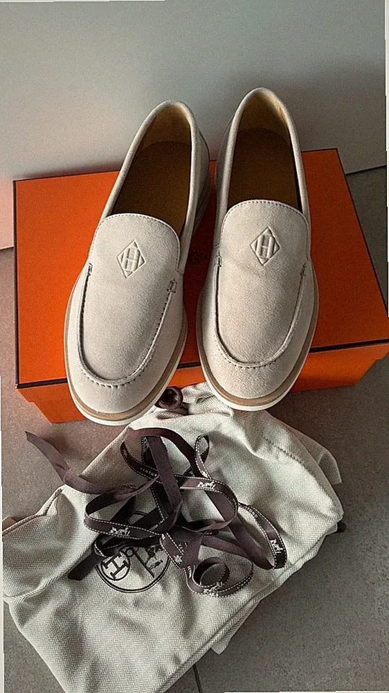Hermes Loafers Mokassins Low 37,5 Beige Nomade Schuhe