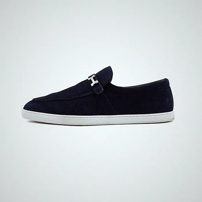 Hermes Schweden Halbschuhe Marine mit silbernem Logo 152317366 [U]