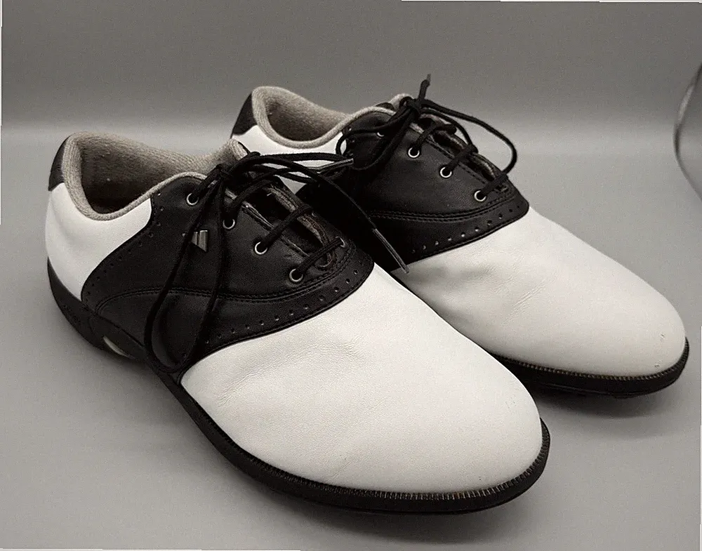 Herren Adidas Golfschuhe Größe 9,5 weiß & schwarz Schnürschuhe Traxion Torsion System