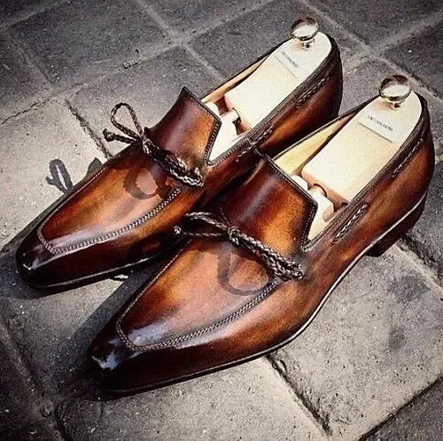 Herren beige-schwarze Leder Halbschuhe, Maßanfertigung