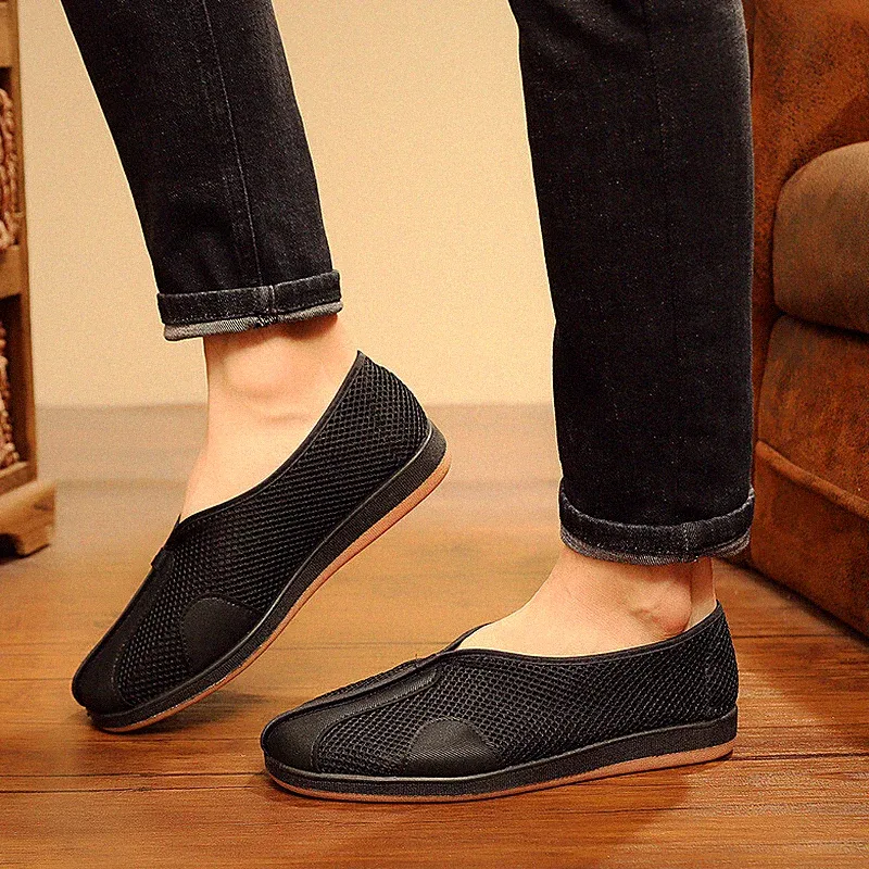 Herren Beijing Schuhe Slip On Loafer Schwarz Atmungsaktiv Netz Hohl Aus Nylon