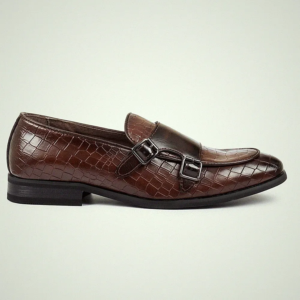 Herren Braun Vegan Leder Doppel Mönch Riemen Halbschuh Slipper Bequem Schuhe