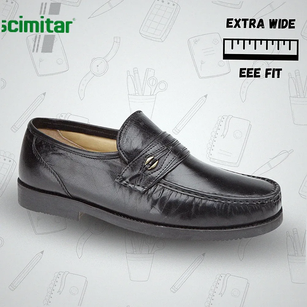 Herren Breite Mokassin Schuhe Leder Krummsäbel Halbschuhe EEE Passform Formell Schwarz Saddle