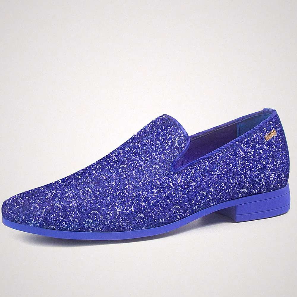 Herren Business Mokassins Glitzer Slipper Smoking Loafers Party Blau Größe 43