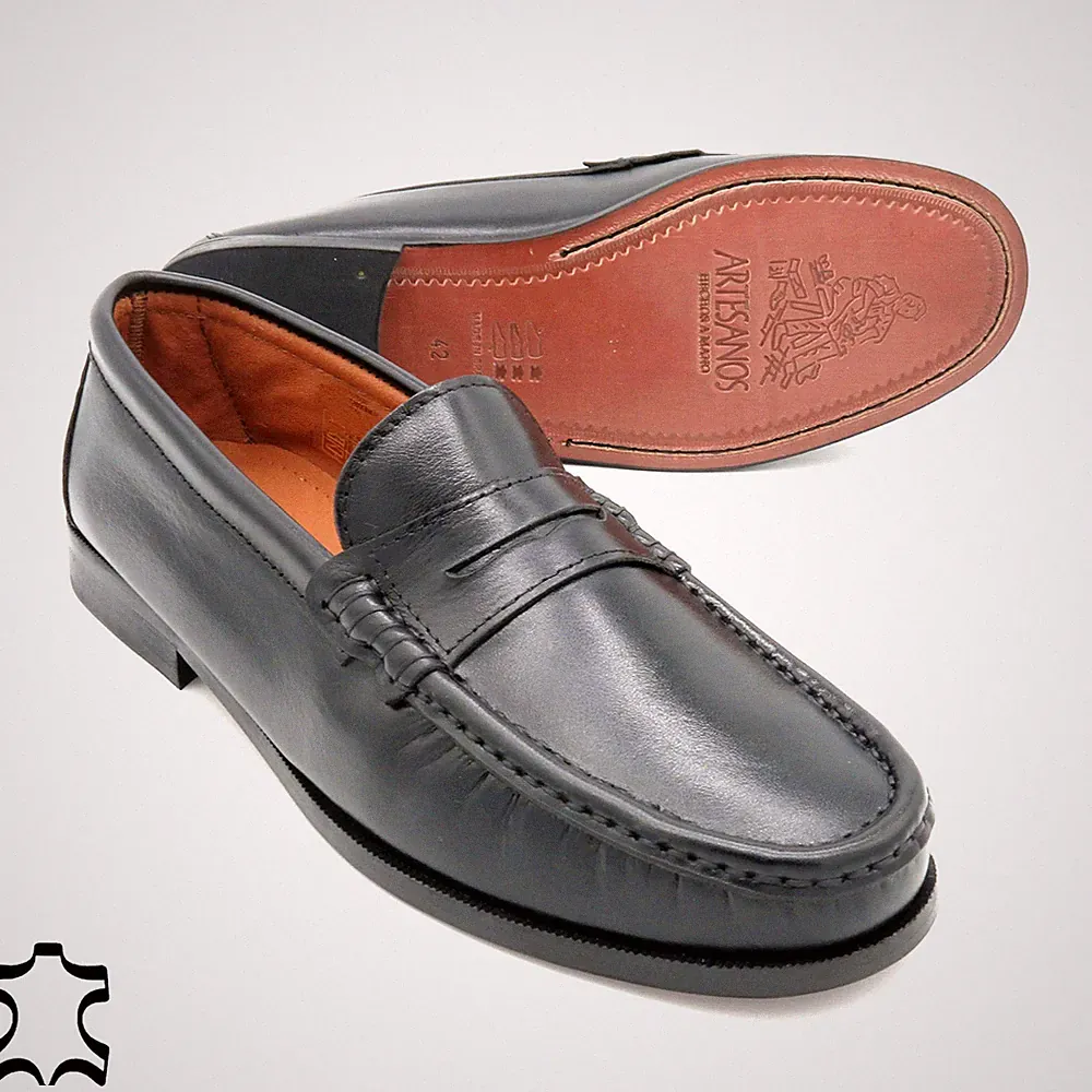 Herren Business Schuhe schwarz Nappa Leder Komfort Slipper mit Ledersohle genäht
