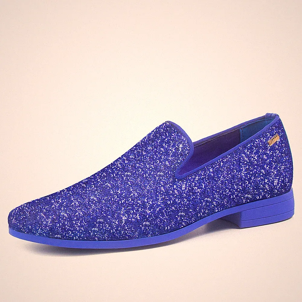 Herren Business Slipper Mokassins Glitzer Smoking Loafers Stoff Gr 42,5 Blau