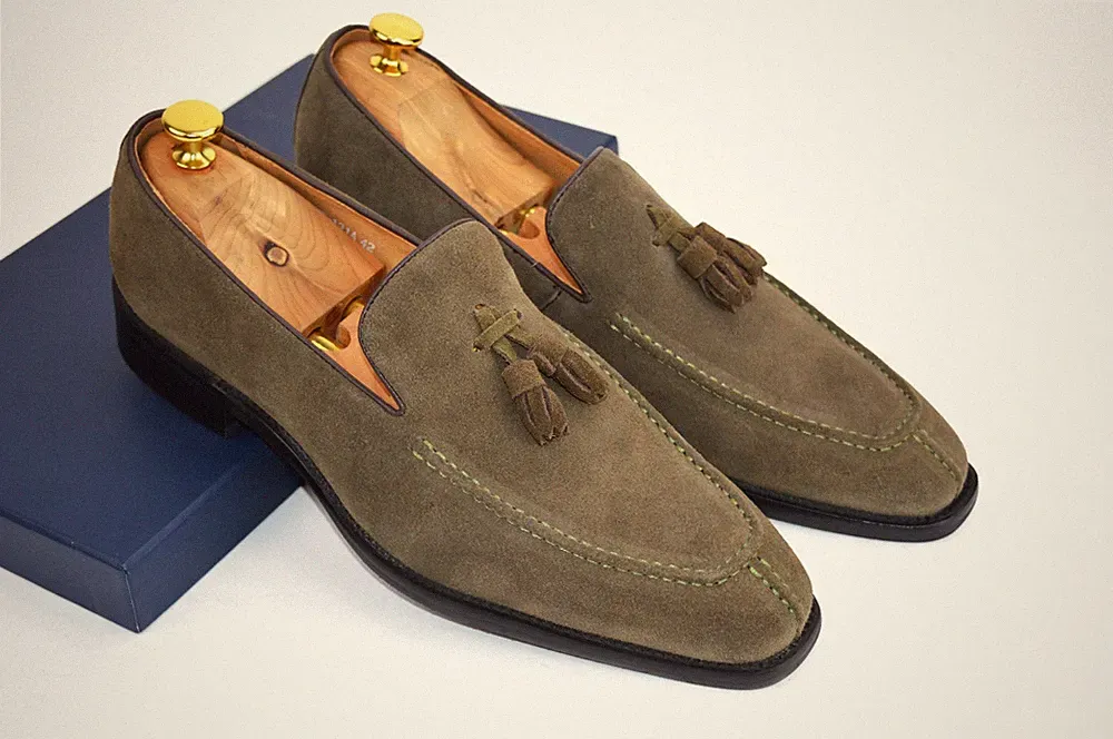 Herren Businessschuhe Halbschuhe Handmade Loafer khaki Quasten 42 43 44 45 46