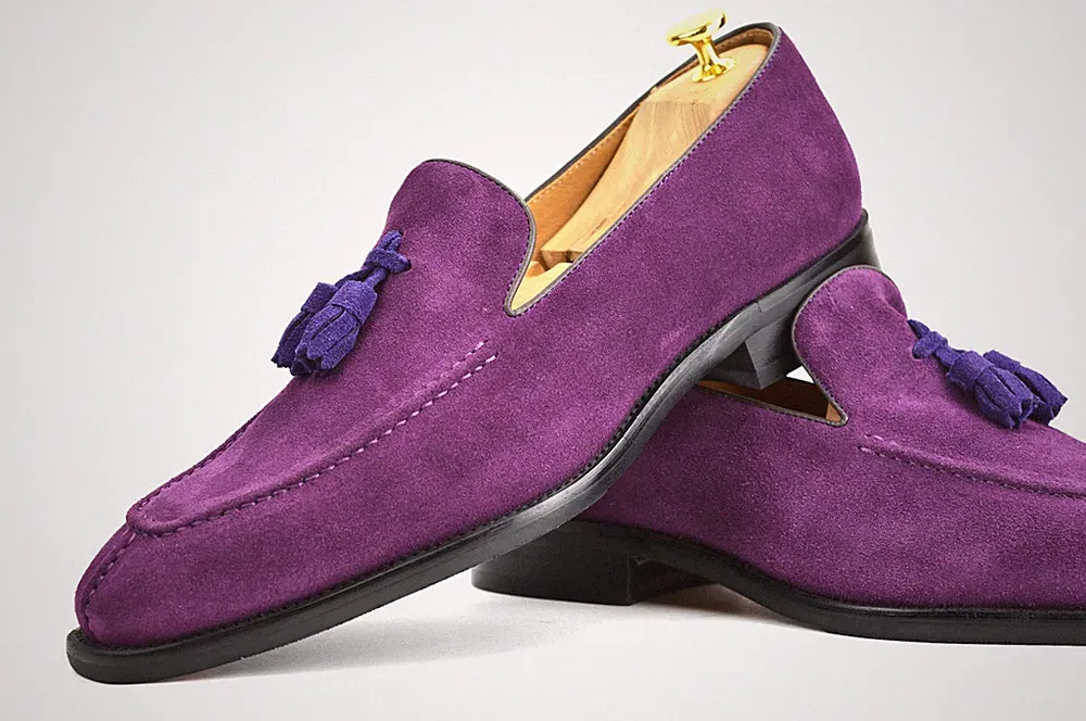 Herren Businessschuhe Halbschuhe Handmade Loafer Purple Quasten 42 43 44 45 46