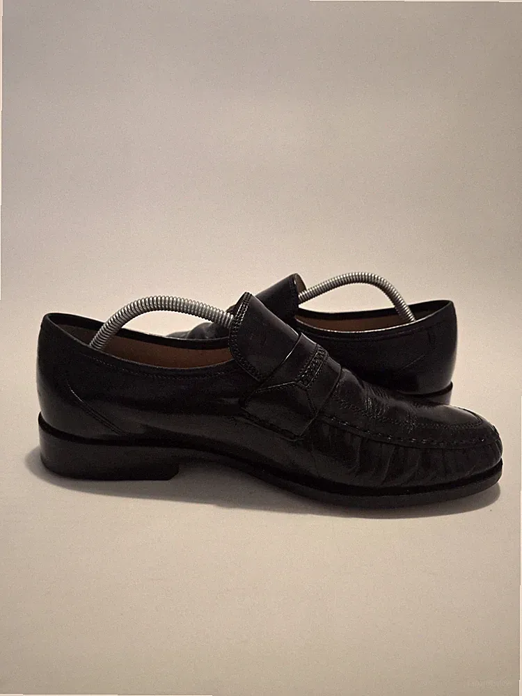 Herren Clarks Aston Mind Schwarz Leder Penny Halbschuhe Größe UK 9 Extrabreit