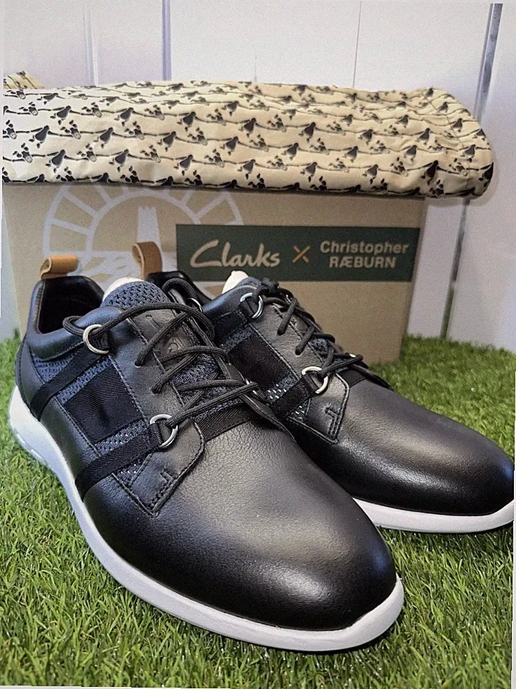 Herren Clarks Christopher Raeburn Halbschuhe, Größe 9G, schönes schwarzes Lederobermaterial
