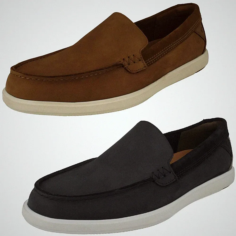 Herren Clarks Nubuk/Leder Boot Deck Schuhe Mokassin Loafer Flats Bratton Loafer