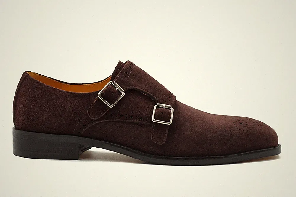 Herren Doppel Mönch Riemen Schuhe Echtleder Voll Wildleder Formell Smart Leger Halbschuhe