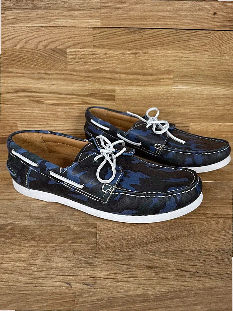 Herren Duke + Dexter Camouflage Leder Bootsschuhe Deck Halbschuhe Marineblau UK 9