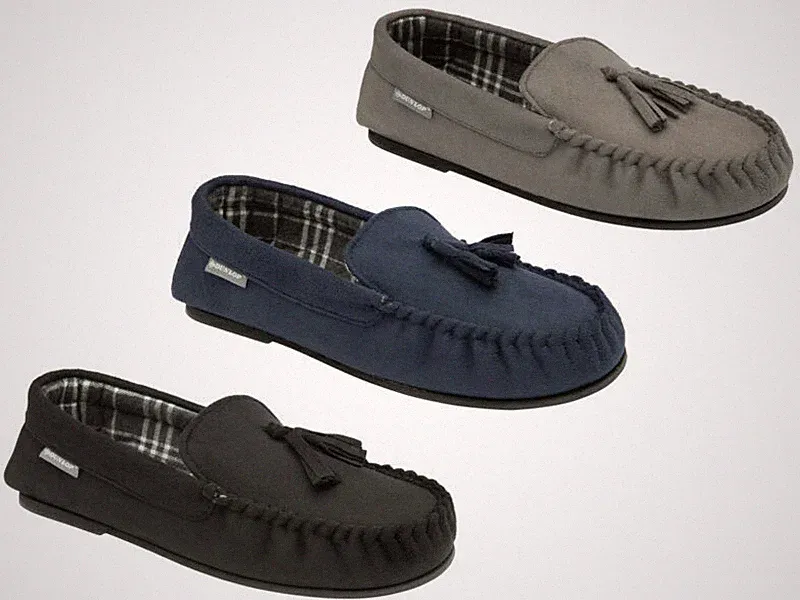 Herren Dunlop Hausschuhe Mokassins Halbschuhe Klassisch Wildlederoptik Outdoor Sohle Slipper