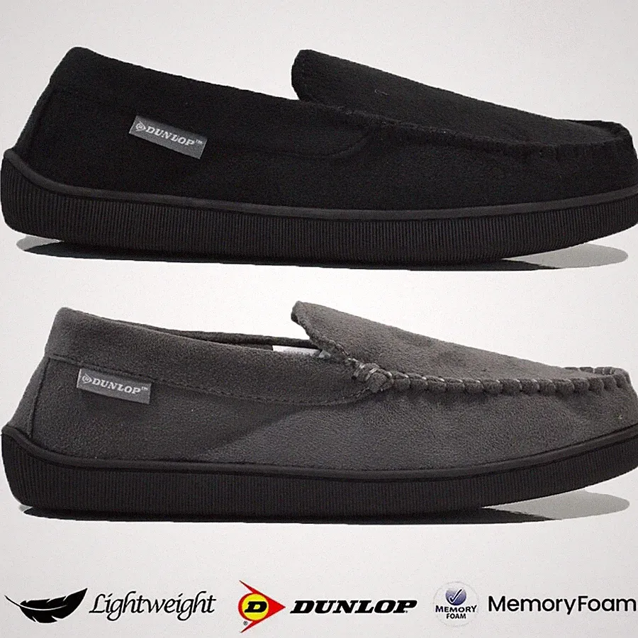 HERREN DUNLOP MEMORY FOAM MOKASSINS HAUSSCHUHE HALBSCHUHE FLEECE KUSCHELIG WINTERSCHUHE GRÖßE