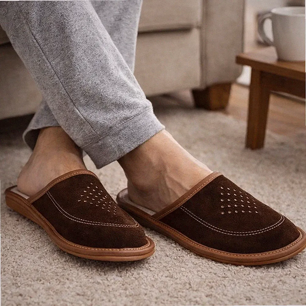 Herren Echt Wildleder Leder Hausschuhe Pantoletten Hausschuhe Slipper Marti Pantoffeln