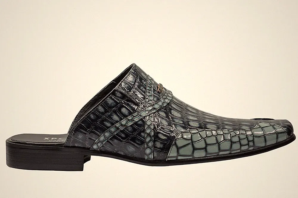 Herren Echtleder Halbschuhe Lack Glänzend Schlangenleder Print Rückenfrei Halbschuhe Pantoletten