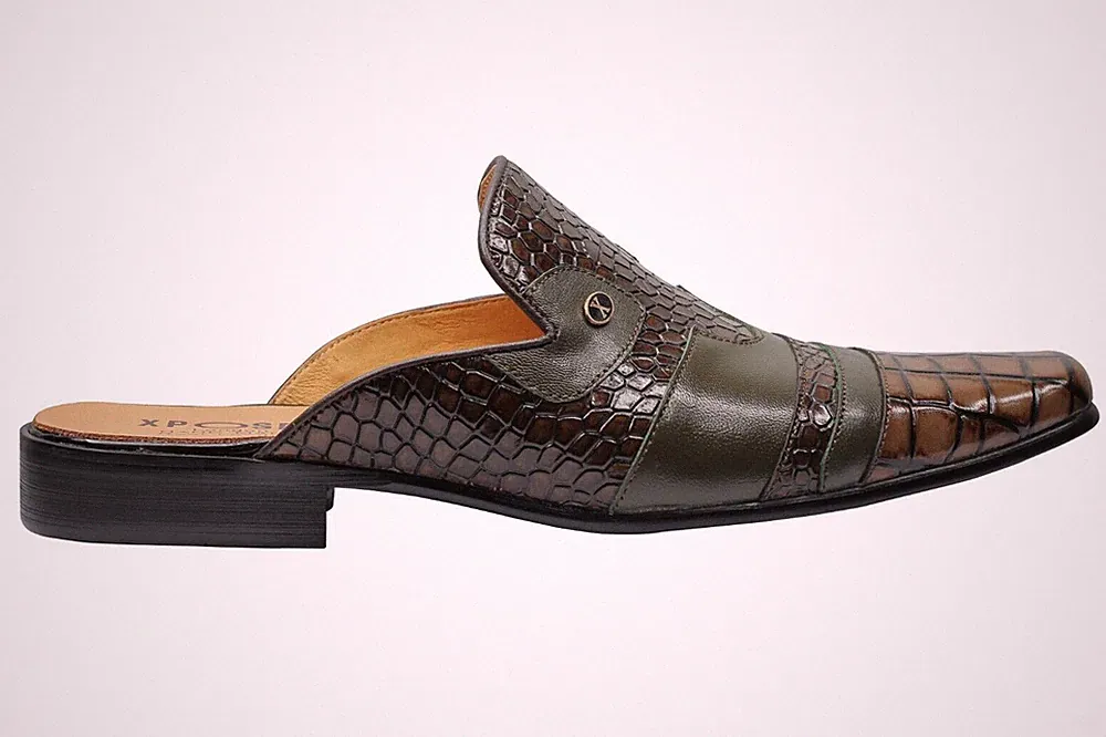 Herren Echtleder Krokodildruck Halbschuhe Retro Slipper Rückenfrei Halbschuhe Pantoletten