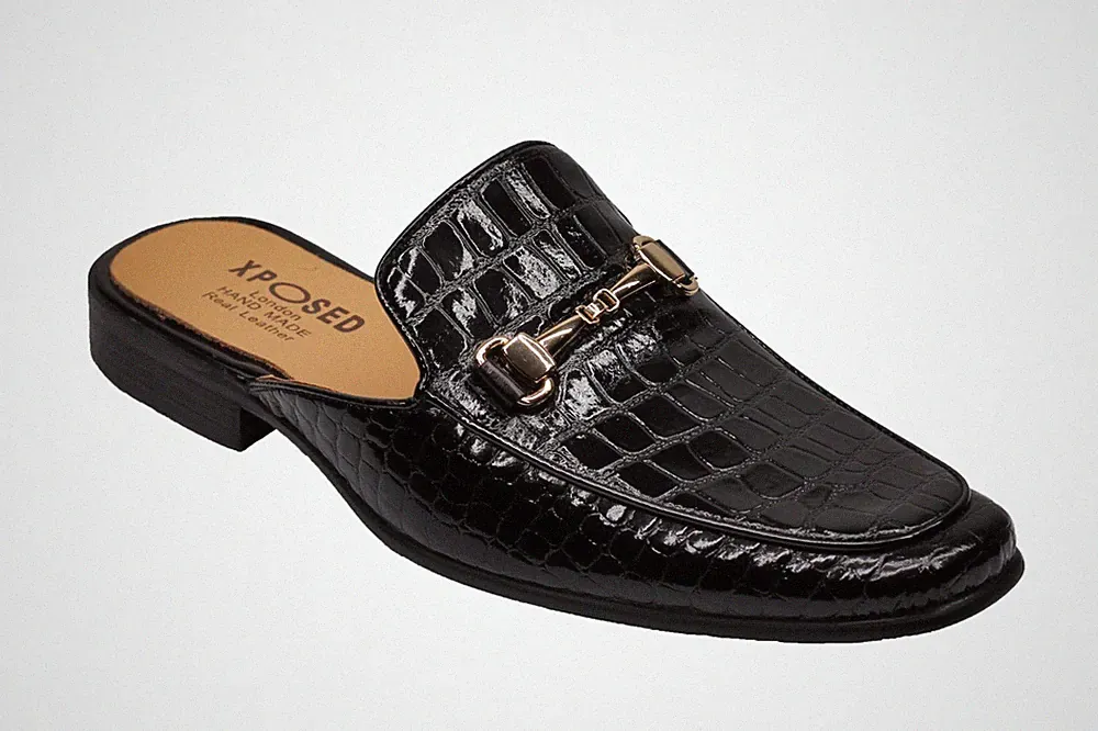 Herren Echtleder Rückenfrei Halbschuhe Pantoletten Glänzend Lack Schlangenleder Print Halbschuhe