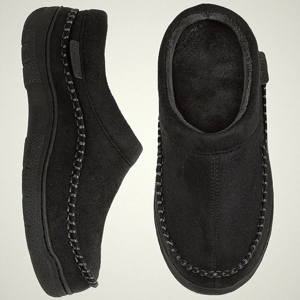 Herren Fuzzy Mokassin Hausschuhe Indoor/Outdoor Fluffy House Shoes, jet black...