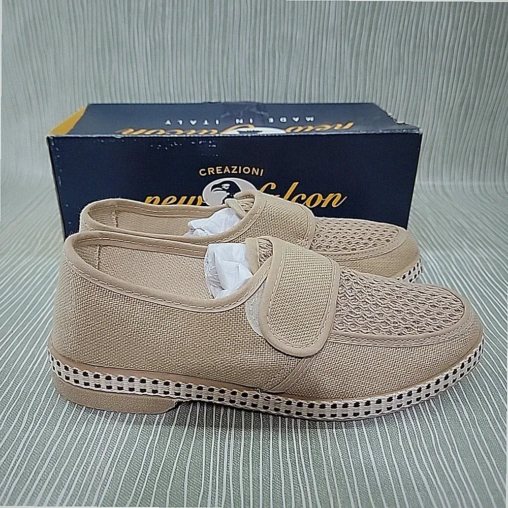 Herren Größe 6 Italienisch Neu Falcon Canvas Hellbraun Bequem Schuhe Flach Klettverschluss